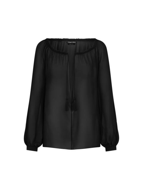 TOM FORD LONG SLEEVE SILK BLOUSE WITH DRAWSTRINGS