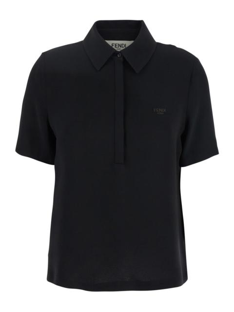 FENDI Fendi Women Black Polo Shirt With Classic Collar And Logo Lettering On The Front In Silk Woman