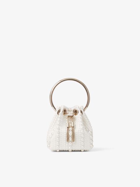 JIMMY CHOO Micro Bon Bon
Ivory Satin Mini Bag with All-Over Pearls