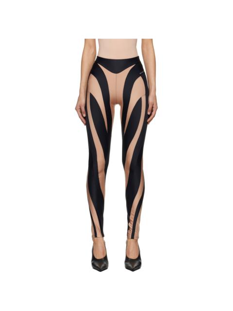 MUGLER Black & Tan Spiral Leggings
