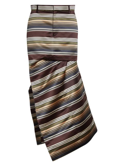 sacai Sacai Horizontal Stripe Satin Skirt in Brown/Beige at Nordstrom