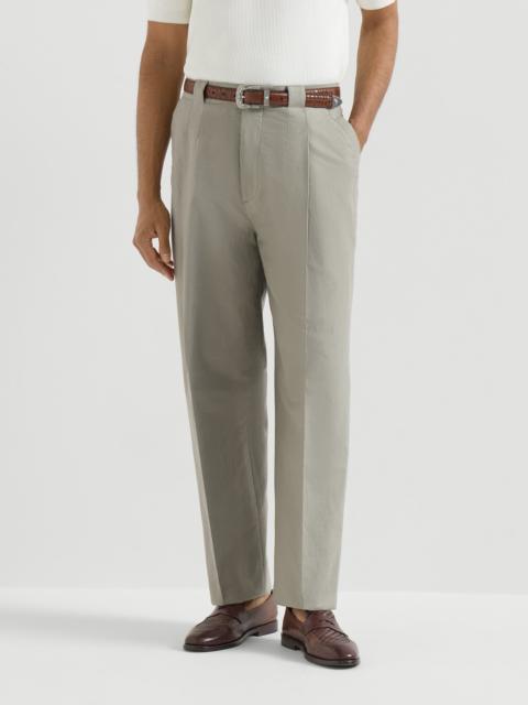 Brunello Cucinelli Cotton and linen panama trousers with pleat