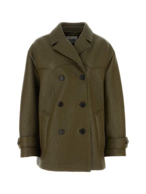 Army Green Nappa Leather Coat