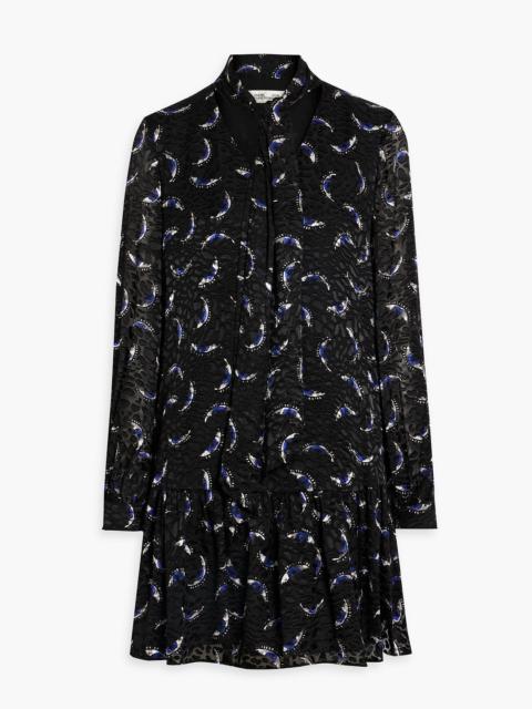 DIANE VON FURSTENBERG Akila tie-neck printed fil coupé mini dress