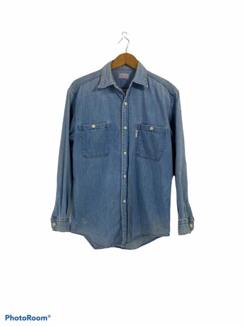 Blue Blue Japan Denim Blue Blue Button Up Shirt Double Pocket Design