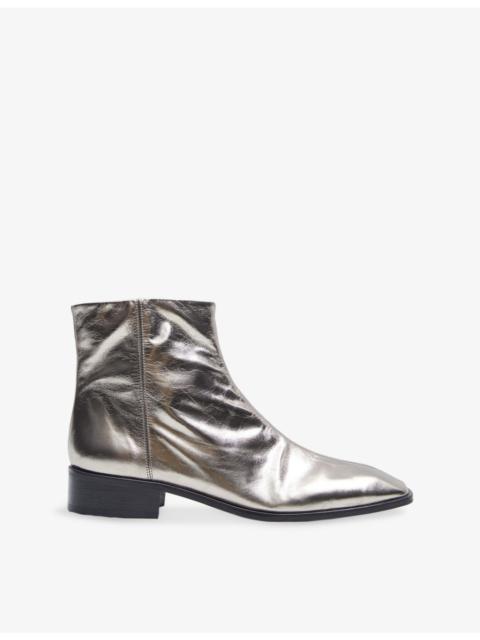 JOSEPH Metallic Leather Flat Ankle Boots