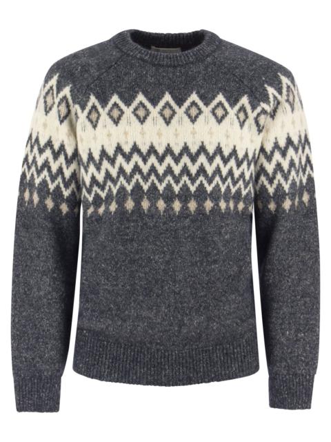 Brunello Cucinelli Icelandic Jacquard Buttoned Sweater In Alpaca, Cotton And Wool