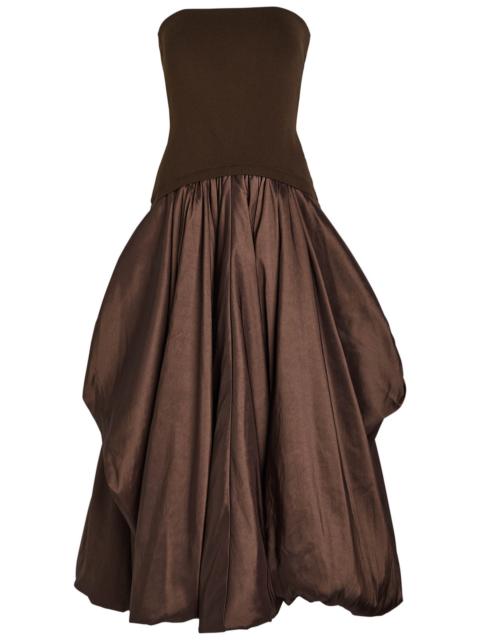 SIMKHAI Simkhai Izzy Strapless Ribbed-knit and Shell Midi Dress