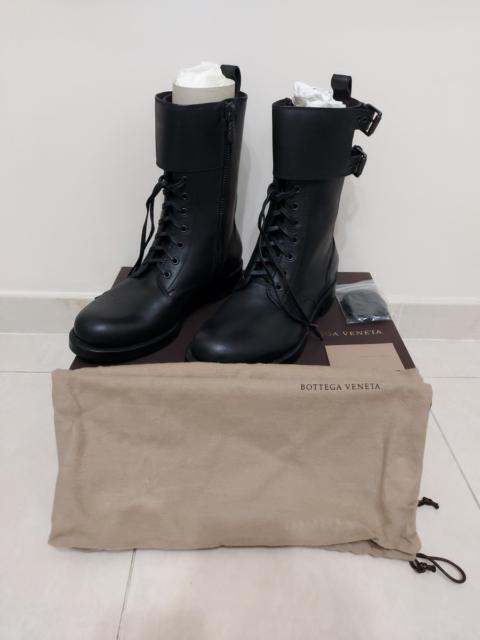 Bottega Veneta Black Leather Buckle Strap Military Combat Service Boots