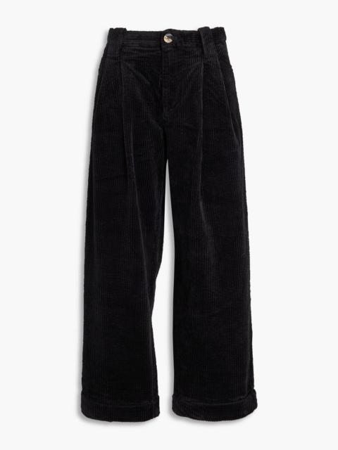 GANNI Pleated cotton-blend corduroy wide-leg pants