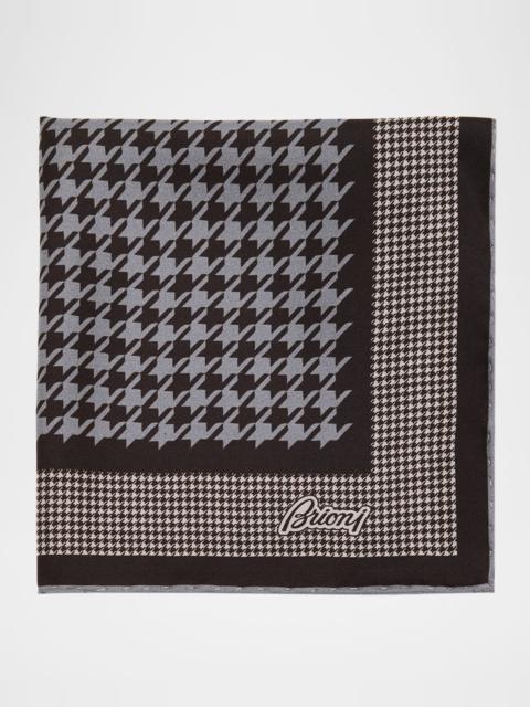 Brioni Men's Mixed Houndstooth Silk Pocket Square