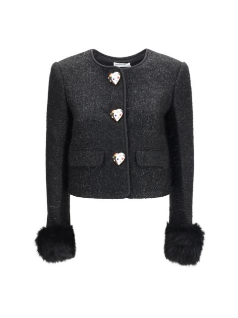 self-portrait Self-Portrait Women Metallic Bouclé Jacket With Faux Fur Cuffs