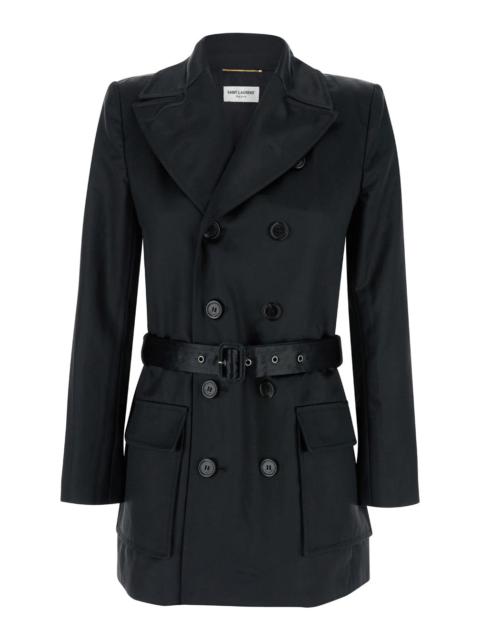 Saint Laurent Women Black Double-Breasted Jacket In Cotton Woman