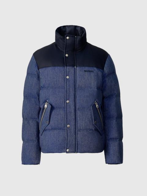 MACKAGE EVERETT-DNM Denim Down Jacket with Stand Collar
