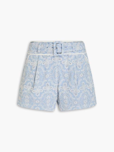 VERONICA BEARD Hobbes belted broderie anglaise cotton shorts