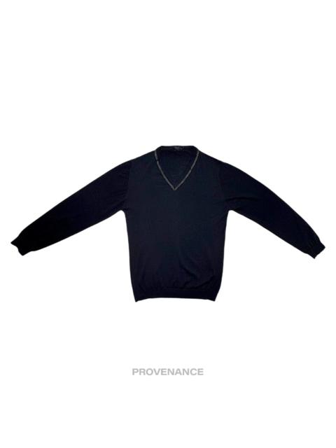 Lanvin Lanvin Grosgrain Trim V-Neck Sweater - Navy Merino Wool M