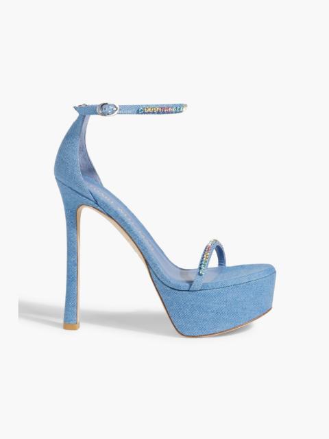 Stuart Weitzman Crystal-embellished denim platform sandals