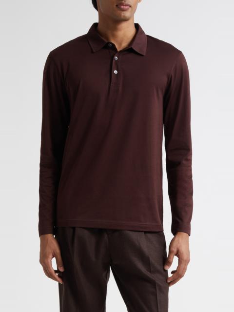 Sunspel Sunspel Long Sleeve Supima® Cotton Polo in Bakelite at Nordstrom