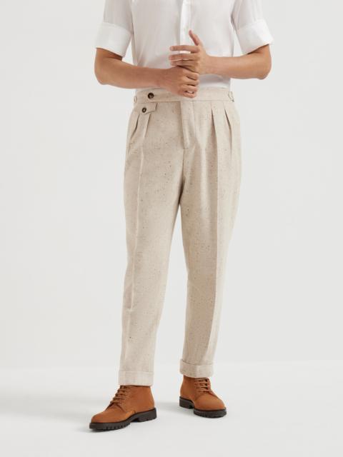 Brunello Cucinelli Wool and cashmere flecked diagonal tailor fit trousers with double pleats and waist tabs
