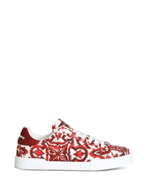 Dolce & Gabbana Dolce & Gabbana Men Portofino Canvas Sneakers With Majolica Print