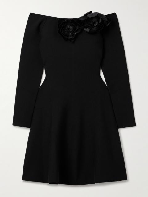 Oscar de la Renta Off-the-shoulder Embellished Appliquéd Stretch-jersey Mini Dress