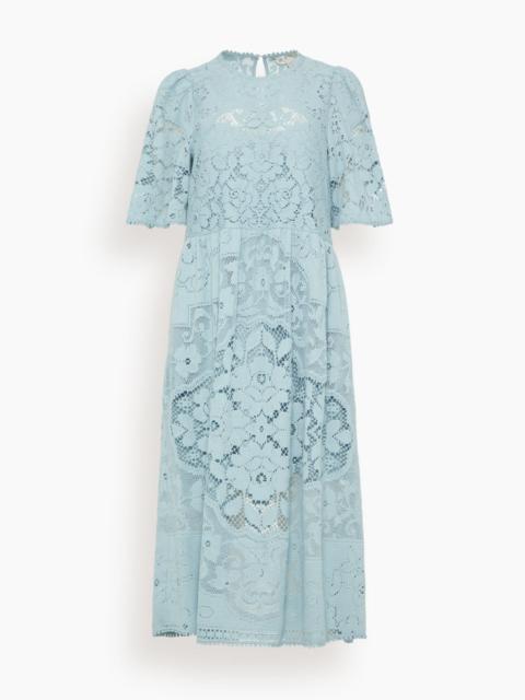 Sea Arianna Lace Short Sleeve Midi Dress in Blue