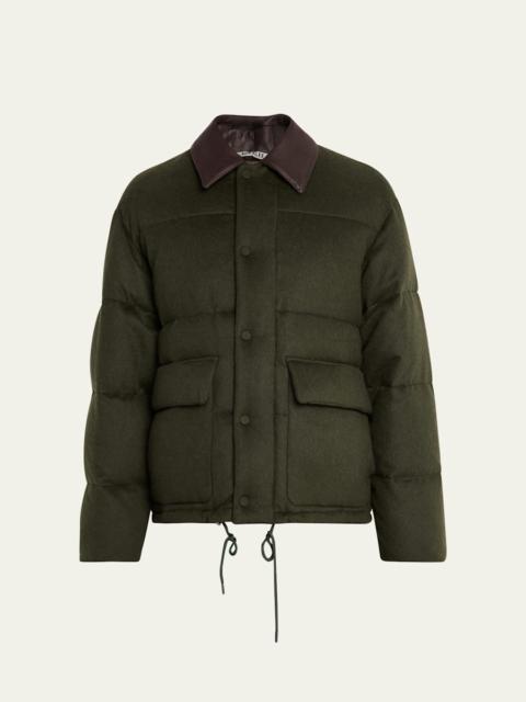 AURALEE Men's Quilted Wool Leather-Collar Jacket