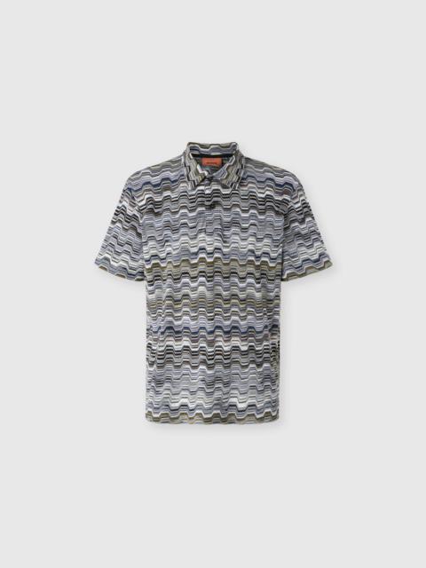 Missoni Cotton polo shirt with Raschel knit and Greek motif