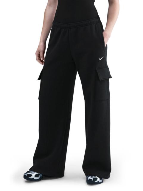 Nike Nike Sportswear Phoenix Fleece Wide Leg Cargo Sweatpants in Black/Sail at Nordstrom
