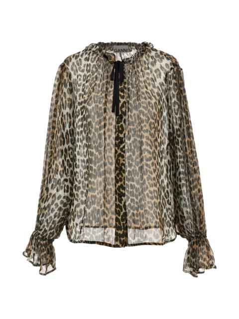 GANNI 'Leopard Print Chiffon Tie String' shirt