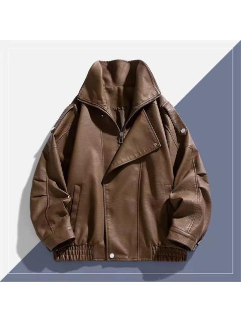 Other Designers Japanese Brand - Oversized Boxy Faux Leather Bomber Jacket