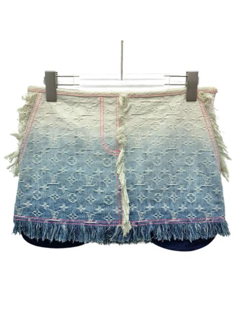 Louis Vuitton Louis Vuitton Light Blue Washed Distressed Logo Cotton Denim Skirt