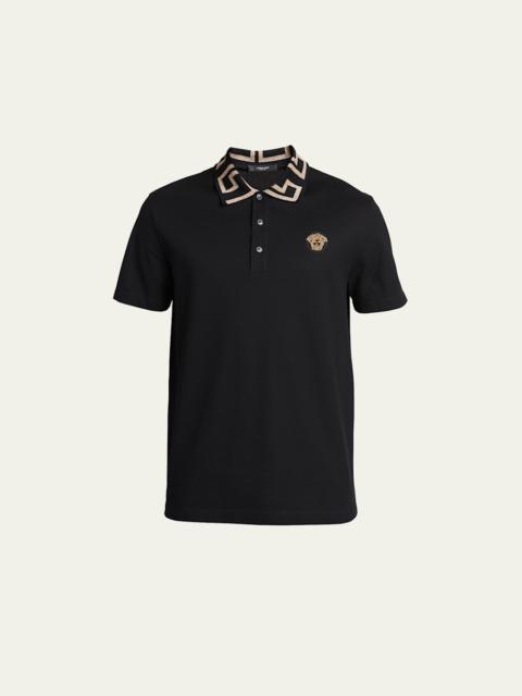 VERSACE Men's Greca-Collar Polo Shirt
