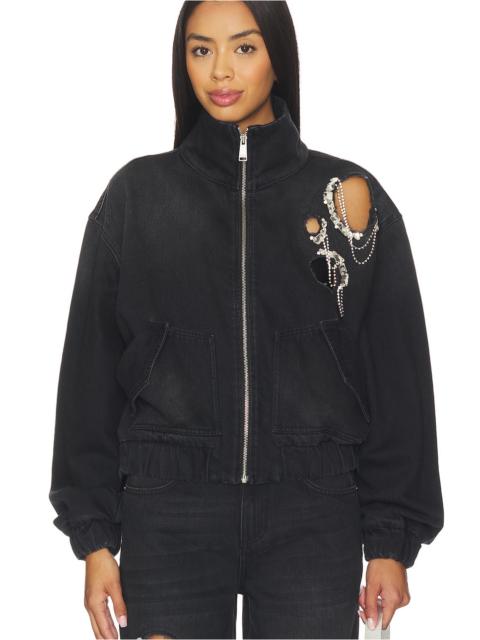 AREA Crystal Chain Cutout Bomber Jacket