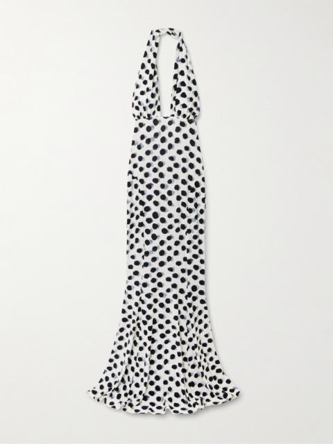 NORMA KAMALI Cutout Polka-dot Stretch-jersey Halterneck Gown