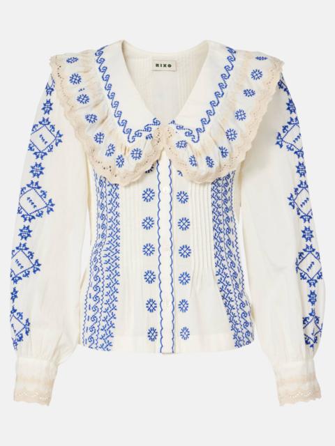 RIXO Percy embroidered cotton blouse