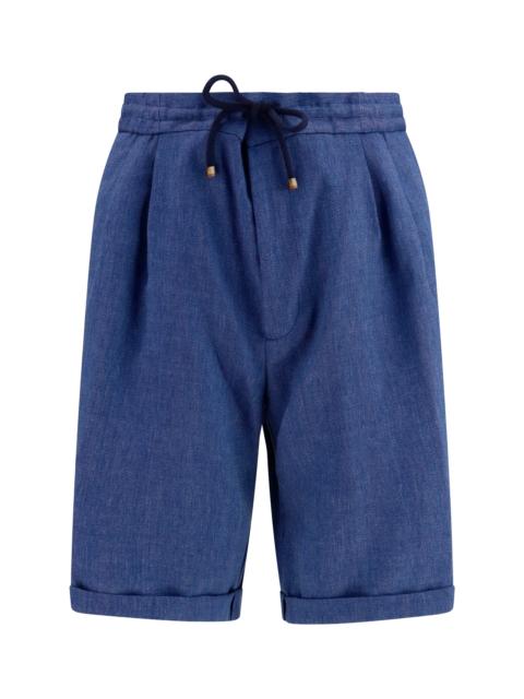 Brunello Cucinelli Brunello Cucinelli Linen Wool Chevron Bermuda Shorts Denim