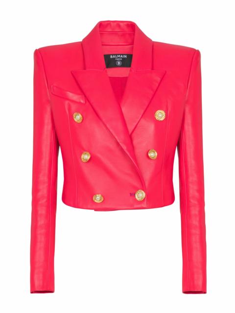 Balmain Balmain Cropped lambskin 6-button jacket in Pink at Nordstrom