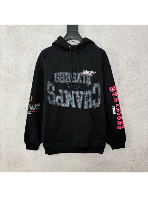 BALENCIAGA Balenciaga SS25 Black Multi-Element Wave Hooded Sweater