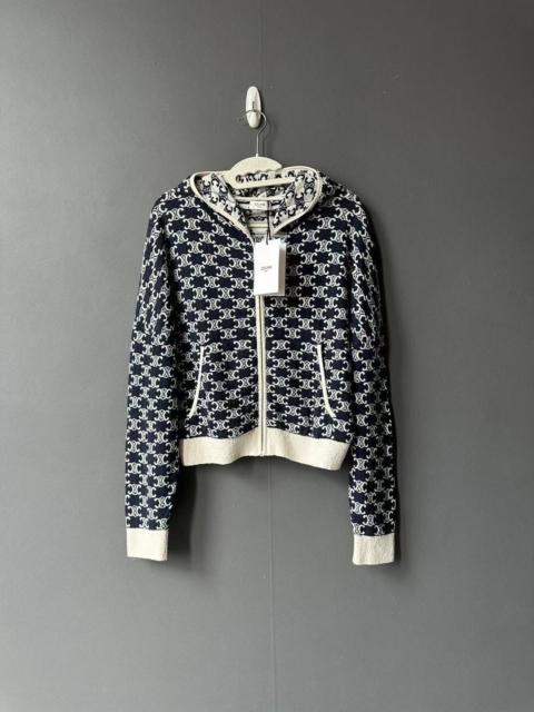 CELINE Celine Triomphe monogram print zip-up hooded jacket