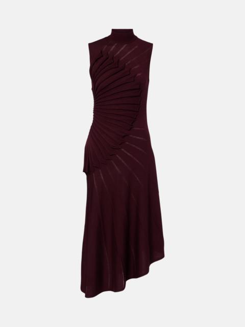 Alaïa Asymmetric pleated wool midi dress