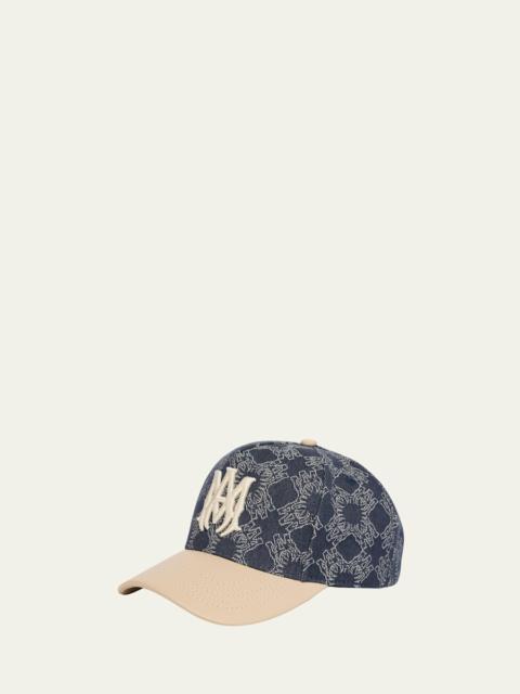 AMIRI Men's Denim MA Quad Baseball Cap with Leather Bill