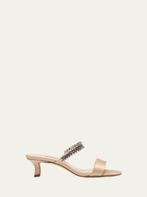 Manolo Blahnik Kifasan Embellished Satin Kitten-Heel Sandals