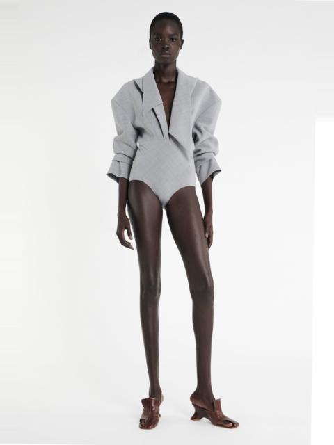 A.W.A.K.E. MODE TAILORED BODYSUIT WITH SHIRT COLLAR INSERT GREY MELANGE