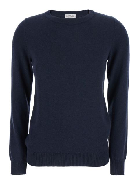 Brunello Cucinelli Brunello Cucinelli Women Blue Sweater With Round Neck In Cashmere Woman