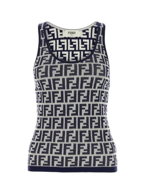 Fendi Woman Embroidered Stretch Cotton Tank Top