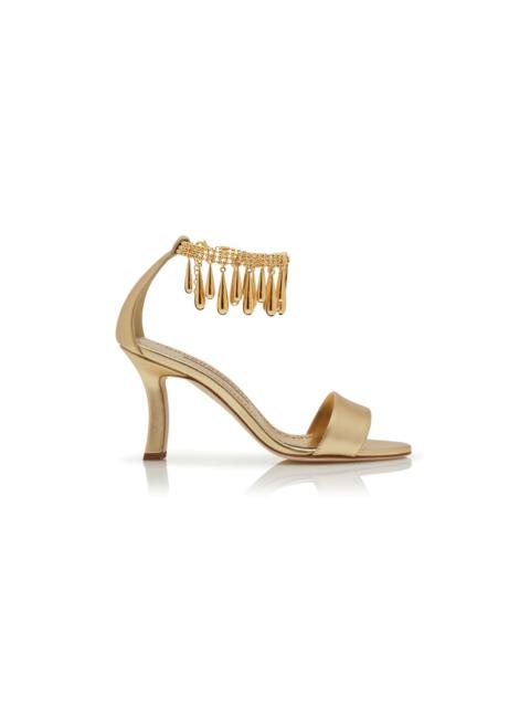 Manolo Blahnik Gold Nappa Leather Embellished Sandals