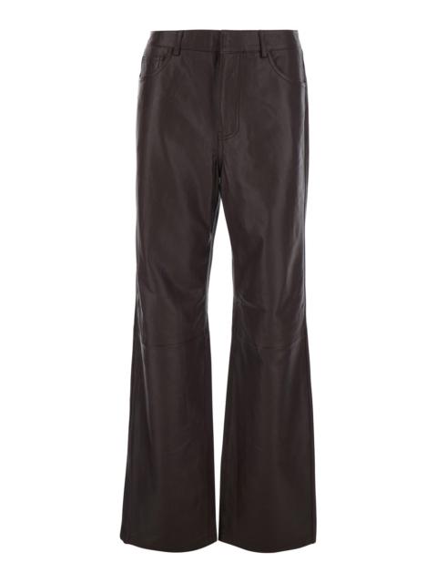 ROTATE Rotate Women Brown Pants With Hidden Front Closure In Leather For Women