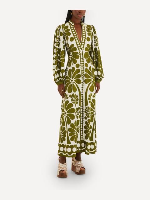 FARM RIO Green Palermo Buttoned Puff Sleeve Maxi Dress