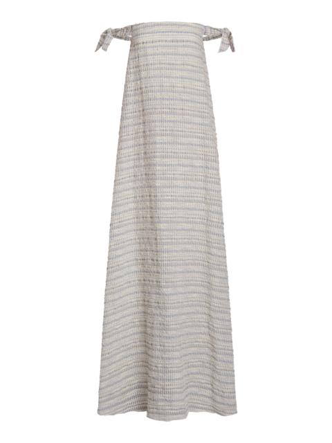 markarian Narcissus Off-The-Shoulder Striped-Organza Gown blue